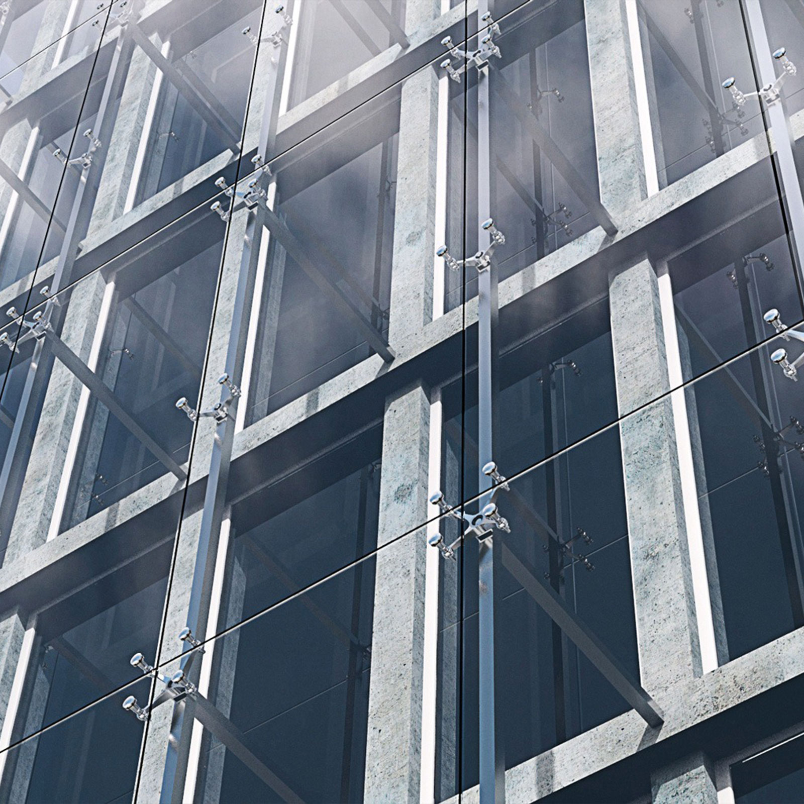 Die Fassade eines großen Gebäudes Verglasungen.